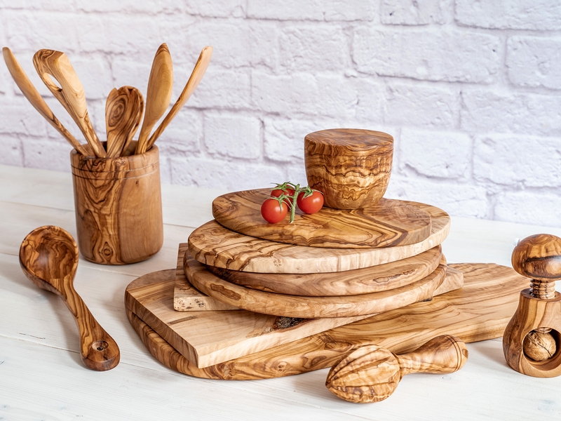 Olivenholzprodukte mit toller und absolut einmaliger Maserung Olivenholzbrettchen, -stösel und - löffel